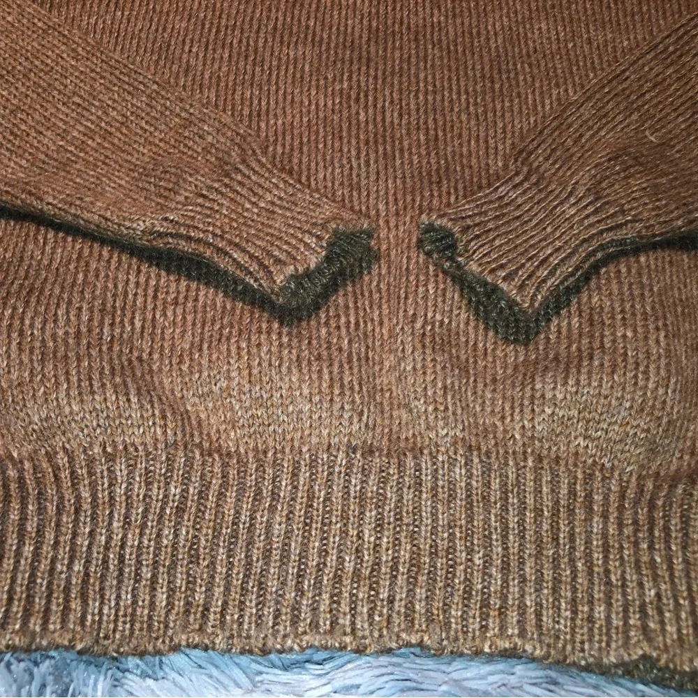 Vintage 70s-80s Chunky Cable Knit Full-Zip Brown Grandpa Sweater (w-pockets)